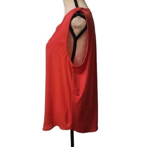 Ann Taylor Sleeveless V Neck Flowy Top, Hot Salmon Pink Color, Size Medium - Picture 3 of 5